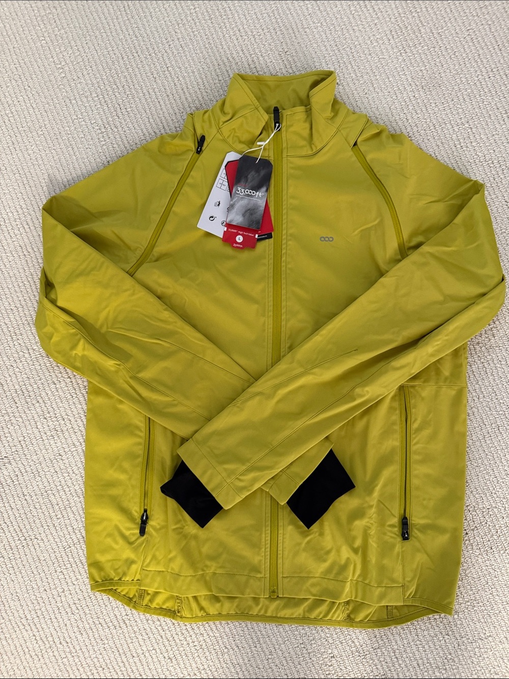 33,000ft Men's Convertible Cycling Running Jacket - sulphur green